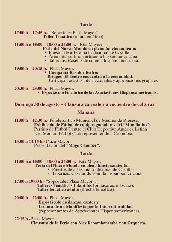Programa Feria del Nuevo Mundo en Medina de Rioseco (Valladolid) 2026