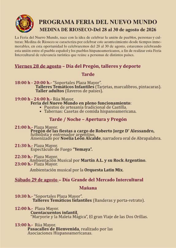 Programa Feria del Nuevo Mundo en Medina de Rioseco (Valladolid) 2026