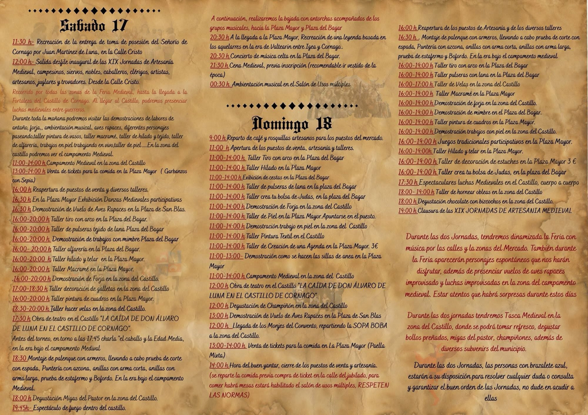 Programa de la XIX Jornadas de Artesanía Medieval de Cornago 2026