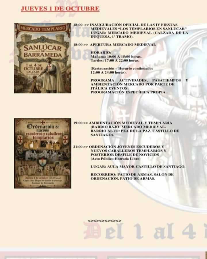 IV Fiestas Medievales ‘Los Templarios en Sanlúcar’ 2026
