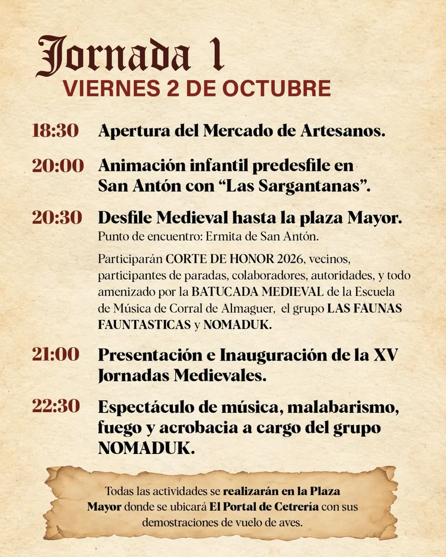 Programa de las XV Jornadas Medievales de Corral de Almaguer